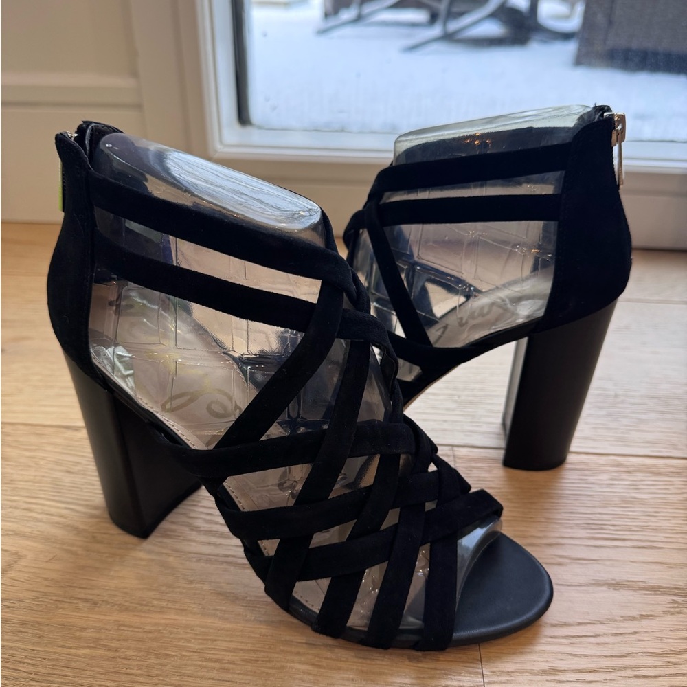 Sam Edelman Yori Black Suede Strappy Heels Women's Size 8.5 High Heel Sandals